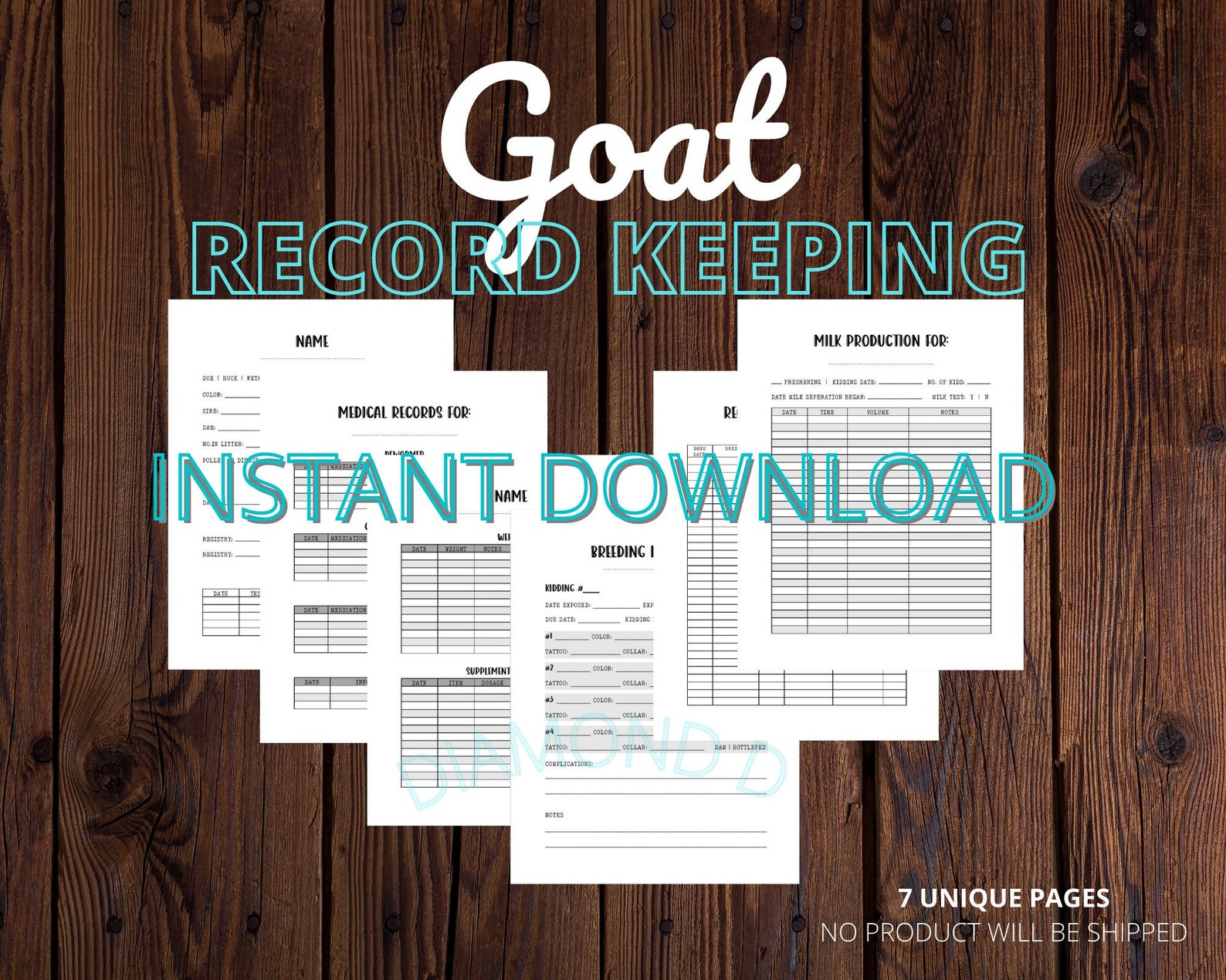 Goat Record Keeping Printable Instant Download Etsy