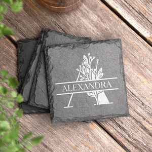 2-8 pc. Personalized Name Initial Bundle Slate Drink Coaster