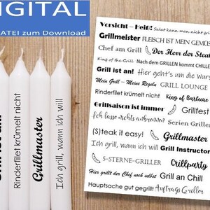 PDF GRILL SAYINGS tatuaje de vela, lámina de tatuaje, pegatinas de velas, lámina de tobogán de agua