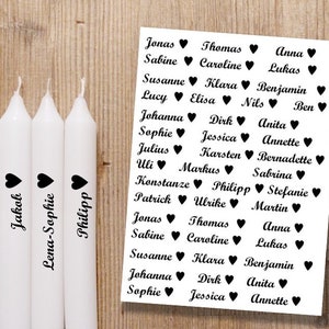Tischkarten, Namenskärtchen für Hochzeit,  Kommunion, Konfirmation, Taufe personalisierte Kerzentattoos, Kerzensticker, Wasserschiebefolie
