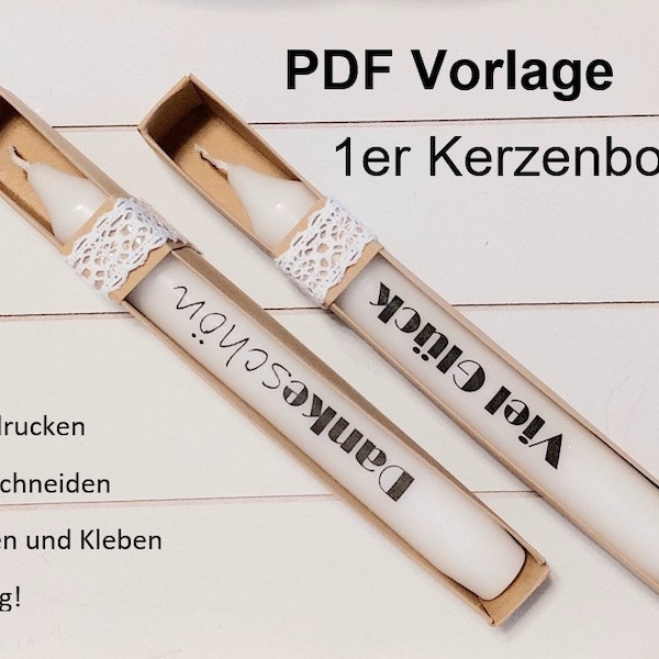 PDF Vorlage 1er Kerzenbox, Kerzenschachtel Box für Kerzen, Geschenkverpackung für Kerzen