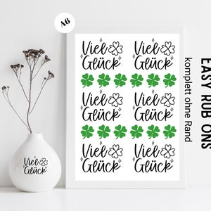 Rub Ons Viel Glück Kleeblatt komplett randlos Sticker, Rubbelsticker für Raysin Keraflott, Holz, Glas etc.