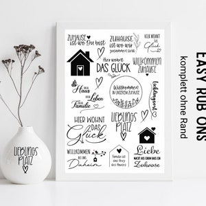 Rub Ons zu Hause Home sweet Home komplett randlos Sticker, Rubbelsticker für Raysin Keraflott, Holz, Glas etc.