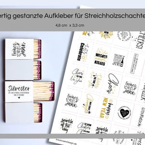 Sticker und Sprüche für Streichholzschachteln Silvester