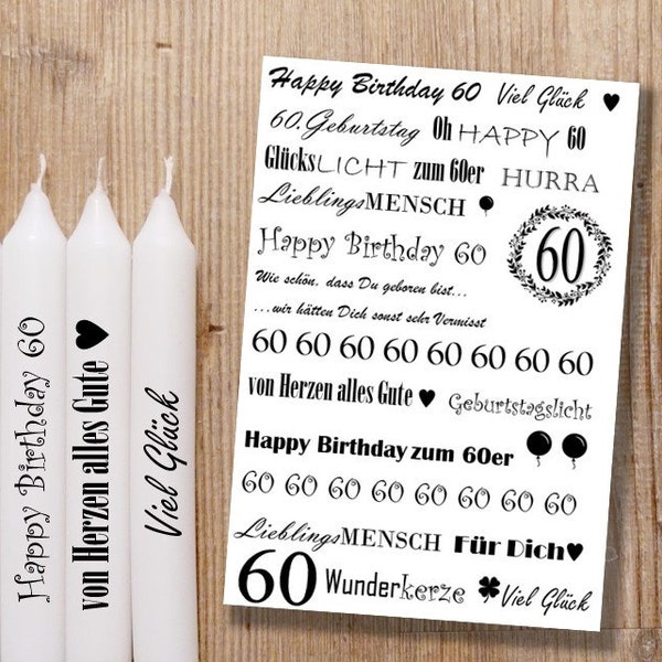 60.Geburtstag Jubiläum Happy Birthday Kerzentattoos, 60er Kerzensticker, Wasserschiebefolie