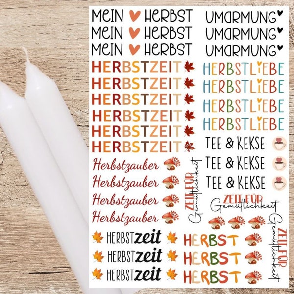 Kerzenfolie HERBST Herbstzauber Kerzentattoo, Tattoofolie, Kerzensticker, Wasserschiebefolie