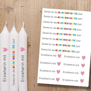 Kunterbunte Zeit Erzieherin personalisiertes Geschenk Kerzentattoos, Kerzenfolien, Wasserschiebefolie