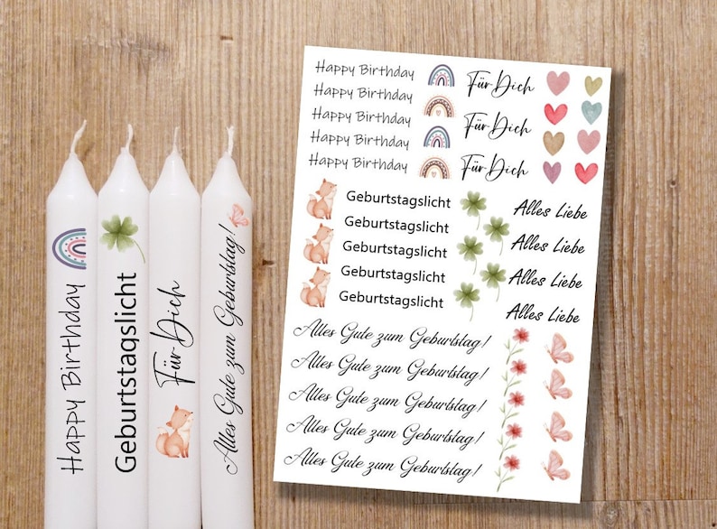 Gastgeschenke 28 Schriftzüge bunte Herzen, Hochzeit, Kommunion Konfirmation, Taufe, Kerzentattoos, Kerzenfolien, Wasserschiebefolie Geburtstag 3 bunt