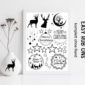 Rub Ons Weihnachten Hirsch  komplett randlos Sticker, Rubbelsticker für Raysin Keraflott, Holz, Glas etc.
