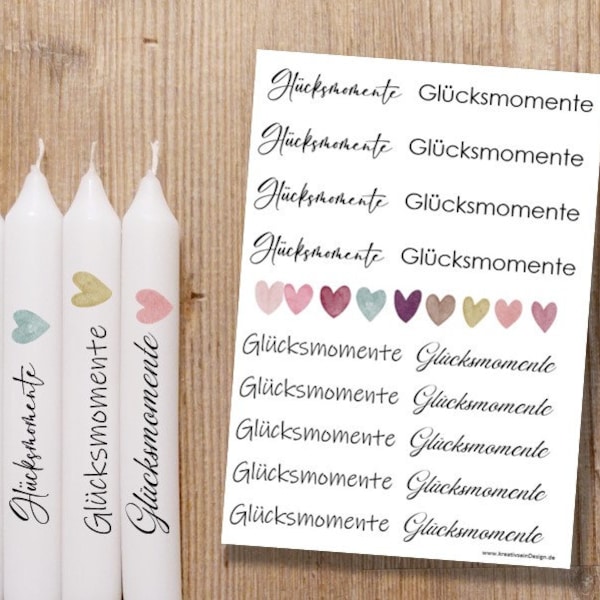 GLÜCKSMOMENTE bunt Kerzentattoo, Gastgeschenke, Tattoofolie, Kerzensticker, Wasserschiebefolie, Sticker