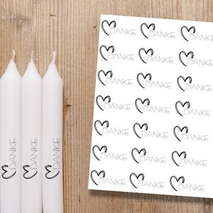 Danke mit Herz Kerzentattoo, Gastgeschenke, Tattoofolie, Kerzensticker, Wasserschiebefolie, Sticker