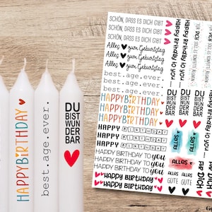 GEBURTSTAG 4 bunt Kerzentattoo, Gastgeschenke, Tattoofolie, Kerzensticker, Wasserschiebefolie, Sticker