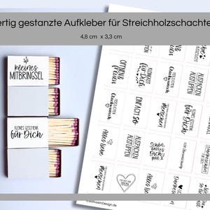 Sticker und Sprüche für Streichholzschachteln