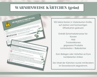 Warnhinweise kombiniert Kerzen, Holz, Trockenblumen etc. grün
