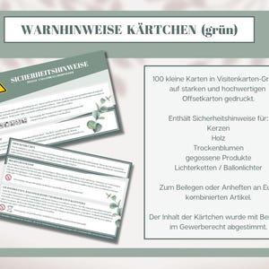Warnhinweise kombiniert Kerzen, Holz, Trockenblumen etc. grün