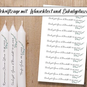 Guest gifts 14 lettering eucalyptus, wish text, wedding, communion, confirmation, baptism, candle tattoos, candle foils
