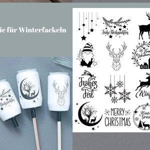 Gartenfackel Winter Kerzentattoos für Grablichter Gartenfackeln, Gastgeschenke, Tattoofolie, Kerzensticker, Wasserschiebefolie, Sticker