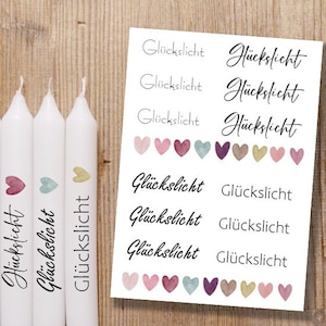 GLÜCKSLICHT bunt Kerzentattoo, Gastgeschenke, Tattoofolie, Kerzensticker, Wasserschiebefolie, Sticker