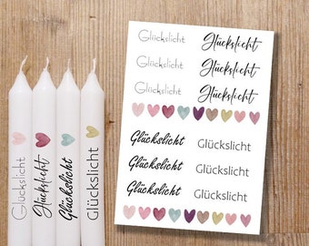 GLÜCKSLICHT bunt Kerzentattoo, Gastgeschenke, Tattoofolie, Kerzensticker, Wasserschiebefolie, Sticker