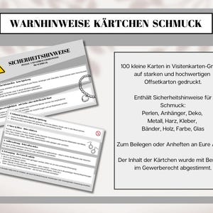 Sicherheitshinweise Karten für Schmuck, Perlen, Ketten etc.