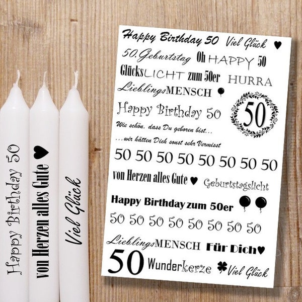 50.Geburtstag Jubiläum Happy Birthday Kerzentattoos, 50er Kerzensticker, Wasserschiebefolie