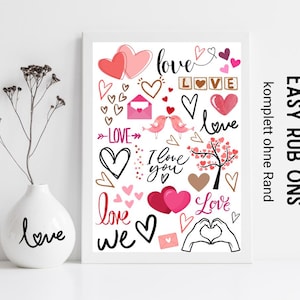 Rub Ons Valentinstag komplett randlos Sticker, Rubbelsticker für Raysin Keraflott, Holz, Glas etc.