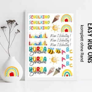 Rub Ons Einschulung Schulanfang komplett randlos Sticker, Rubbelsticker für Raysin Keraflott, Holz, Glas etc.
