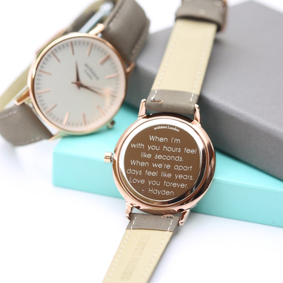 Ladies Wrist Watch Light Grey Strap With Font Engraving