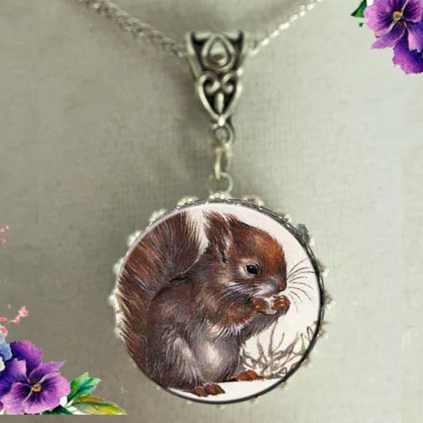 Broken China Sterling Silver Jewlery Vintage Squirrel Eating Nut Pendant Necklace Earrings Birthday Mother's Day Christmas Anniversary Gifts