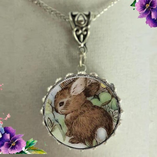 Personalize Broken China Sterling Silver Jewlery Vintage Bunny Rabbit Pendant Necklace Earring Bracelet Mother's Day Christmas Anniversary