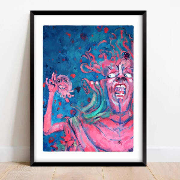 In the Court of the Crimson King Extended Album Art Rendition, King Crimson Limited Edition, Hand Drawn, Framed Canvas Print, prog rock.