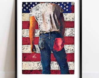 Born in the the USA Abstract Album Art Work #1, Bruce Springsteen Poster Canvas Framed Wall Art Print.