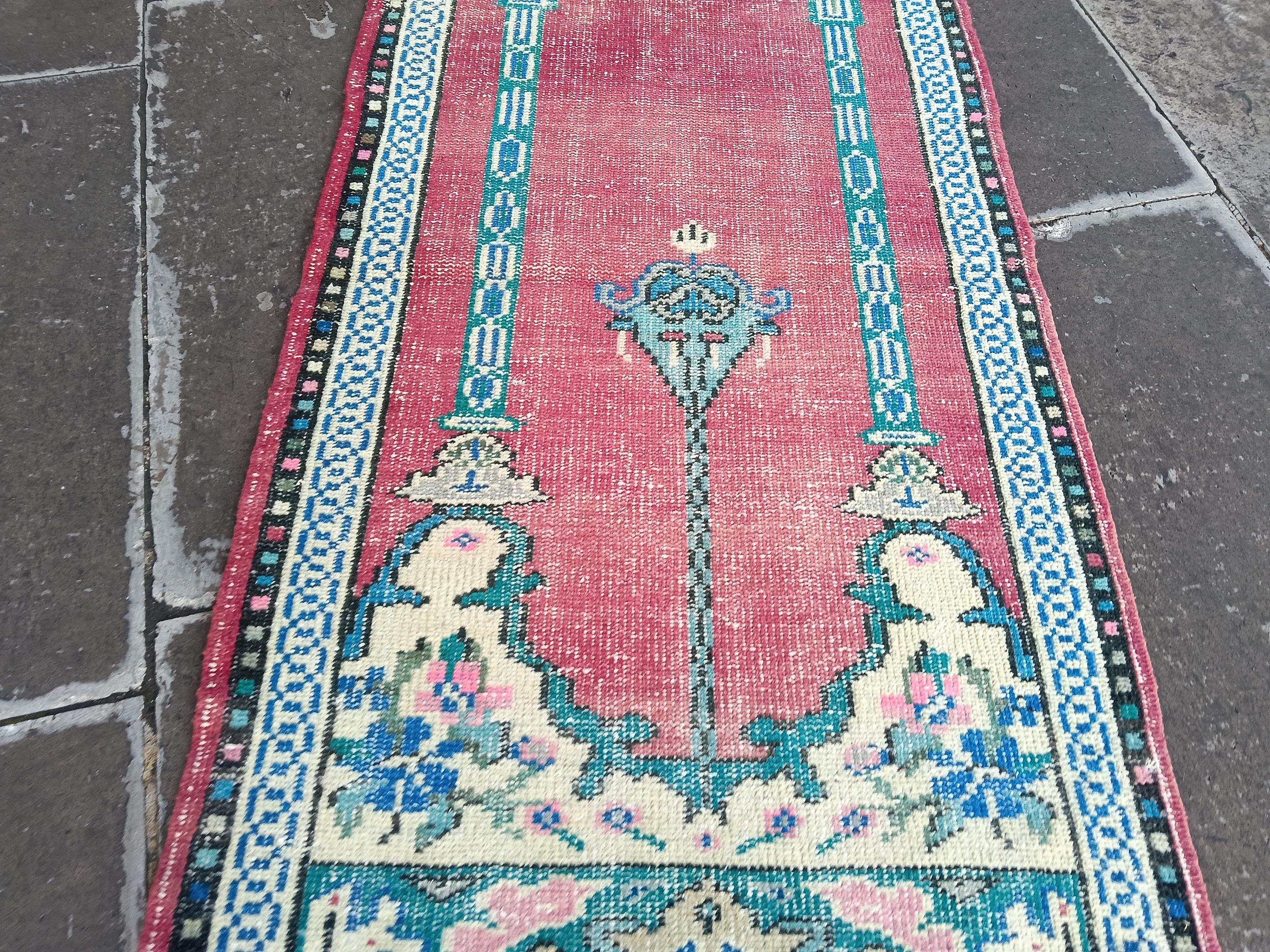 Handmade Red Turkish Wool Rug: Vintage Entryway Decor ( 2.6x5.2ft