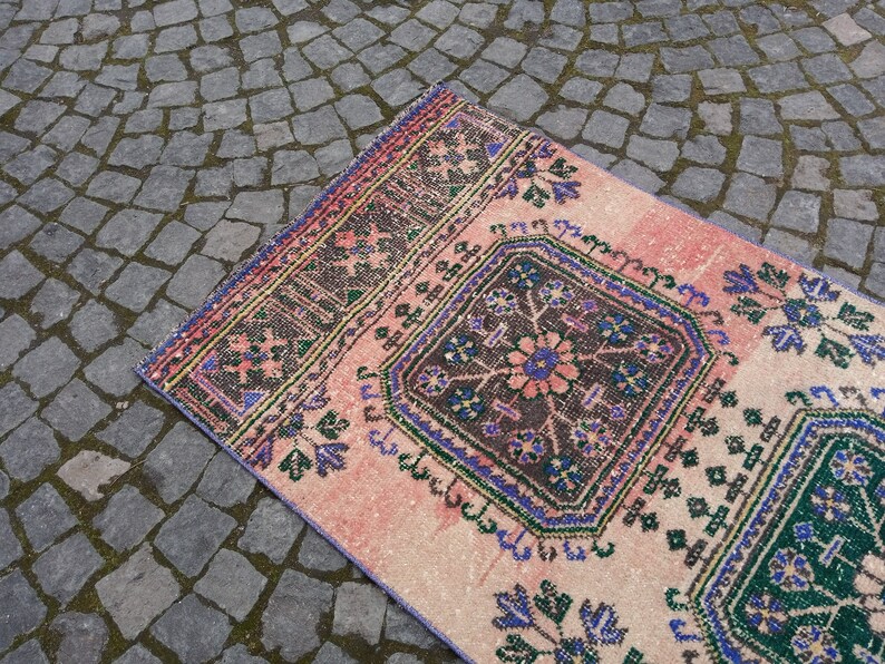 Pink Runner Rug, Turkish Runner Rug, Runner Hallway Rug, Kitchen Rug