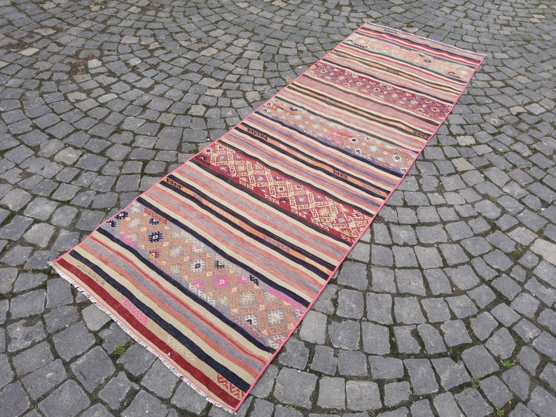 Emboidery kilim runner, Kilim Rug, emboidery Runner rug, handwoven Kilim rug, shops Vintage Kilim Runner, 8.5x2.6 ft Kilim, anatolian kilim Runner
