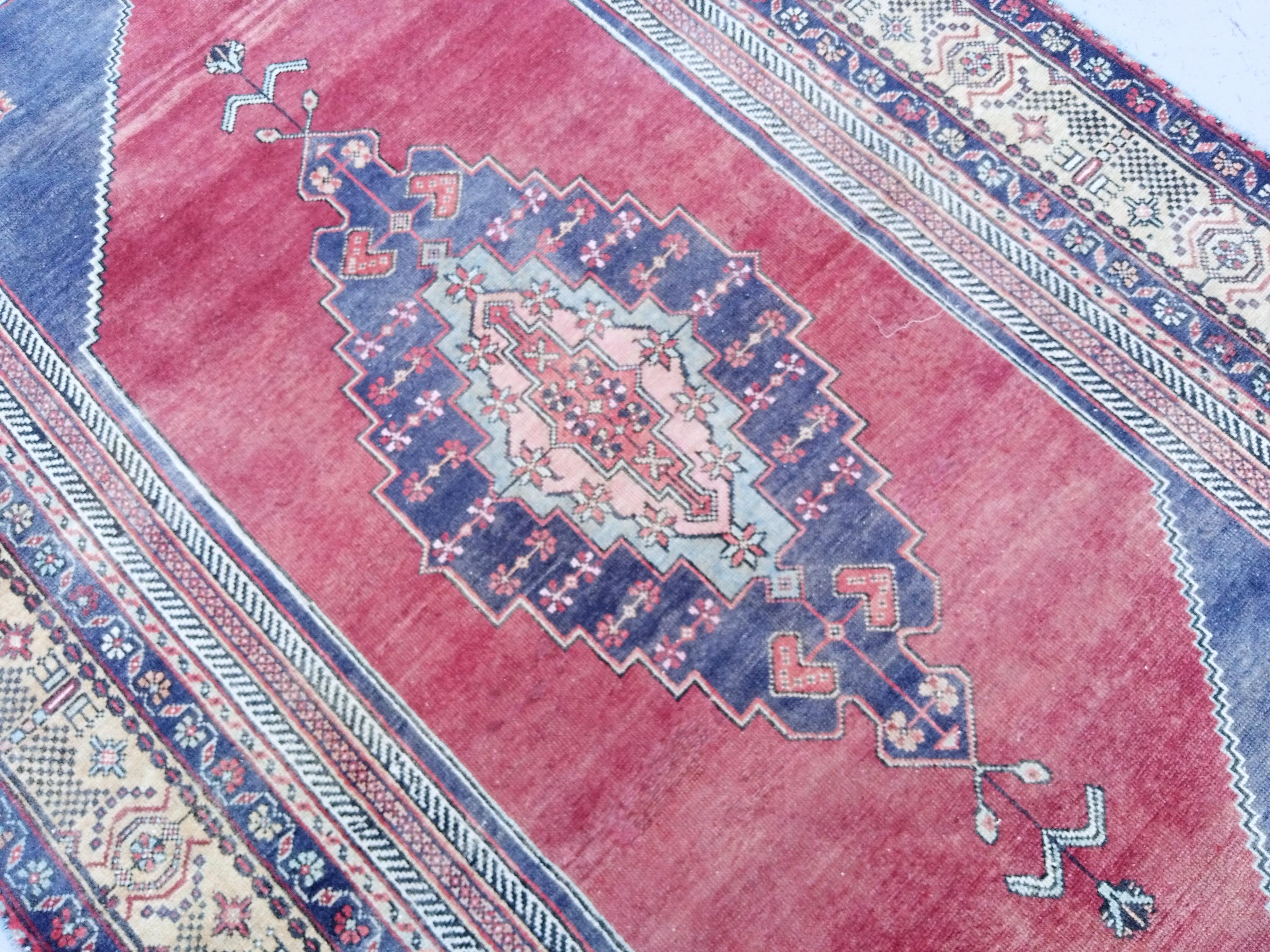 ヴィンテージブルートルコラグ：8.4x4.2フィートウールボヘミアン