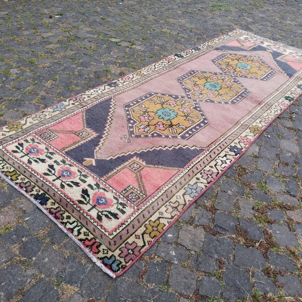RUNNER Vintage Rug, Turkish runner rug, kitchen Rug runner, handmade rug runner, wool runner, 8.7x3 ft runner, Anatolian runner rug