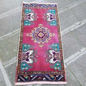 vintage small rug Turkey, doormat, bath Rug Mat Vintage, mat door, Area small Rug Mat, Entryway Rug Mat, 3.4x1.6 ft Rug, turkish rug mat