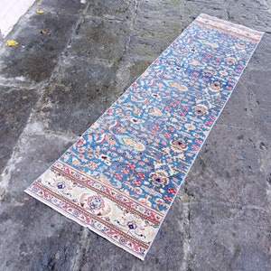 Blue runner Rug, Vintage turkish blue Runner, area rug Runner, kitchen rug runner blue, hallway blue runner, 7x1.9 ft Runner Handmade rug