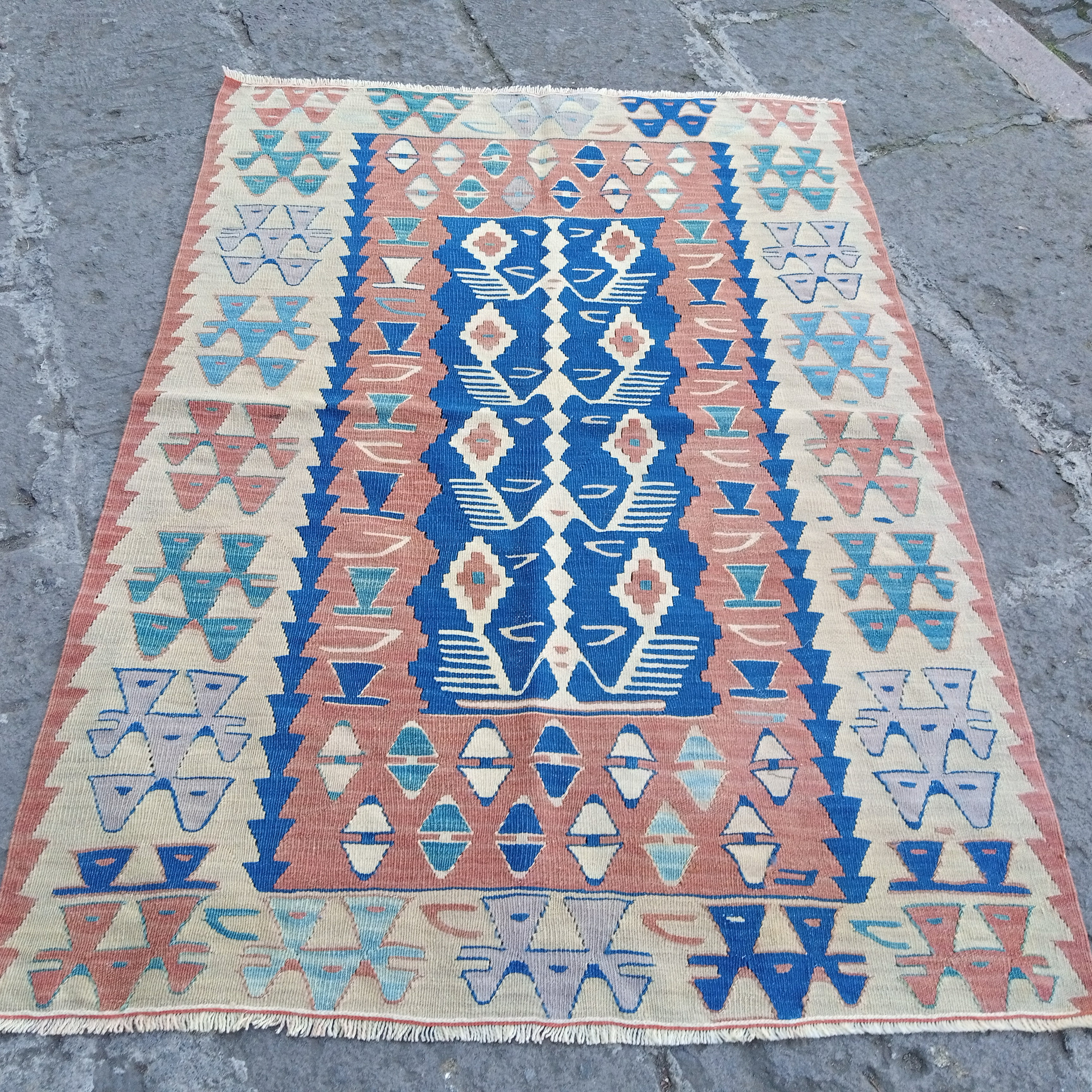 Blue Kilim Rug: 5.3x3.6 Ft Vintage Turkish Pastel Decor - Etsy Canada