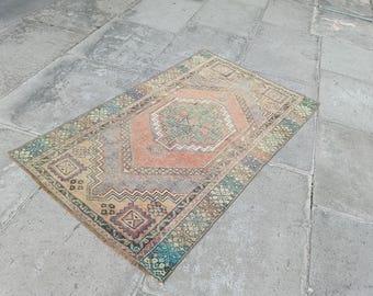 Vintage Cappadocia turkisk ullmatta: Handgjord anatolisk matta, 3,3x5,5 fot. Sovrumsmatta.