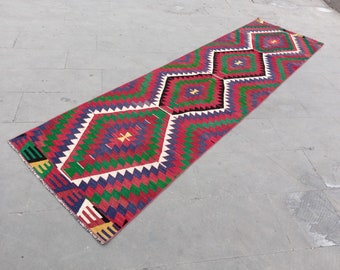 Alfombra Kilim turca vintage: decoración de cocina de lana hecha a mano (3 x 8,3 m)