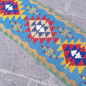 Blue kilim runner, 5.8x1.9 ft Kilim runner, turkish Kilim Runner, Kitchen runner Rug, Wool kilim Runner, handmade kilim Runner, table KiliM
