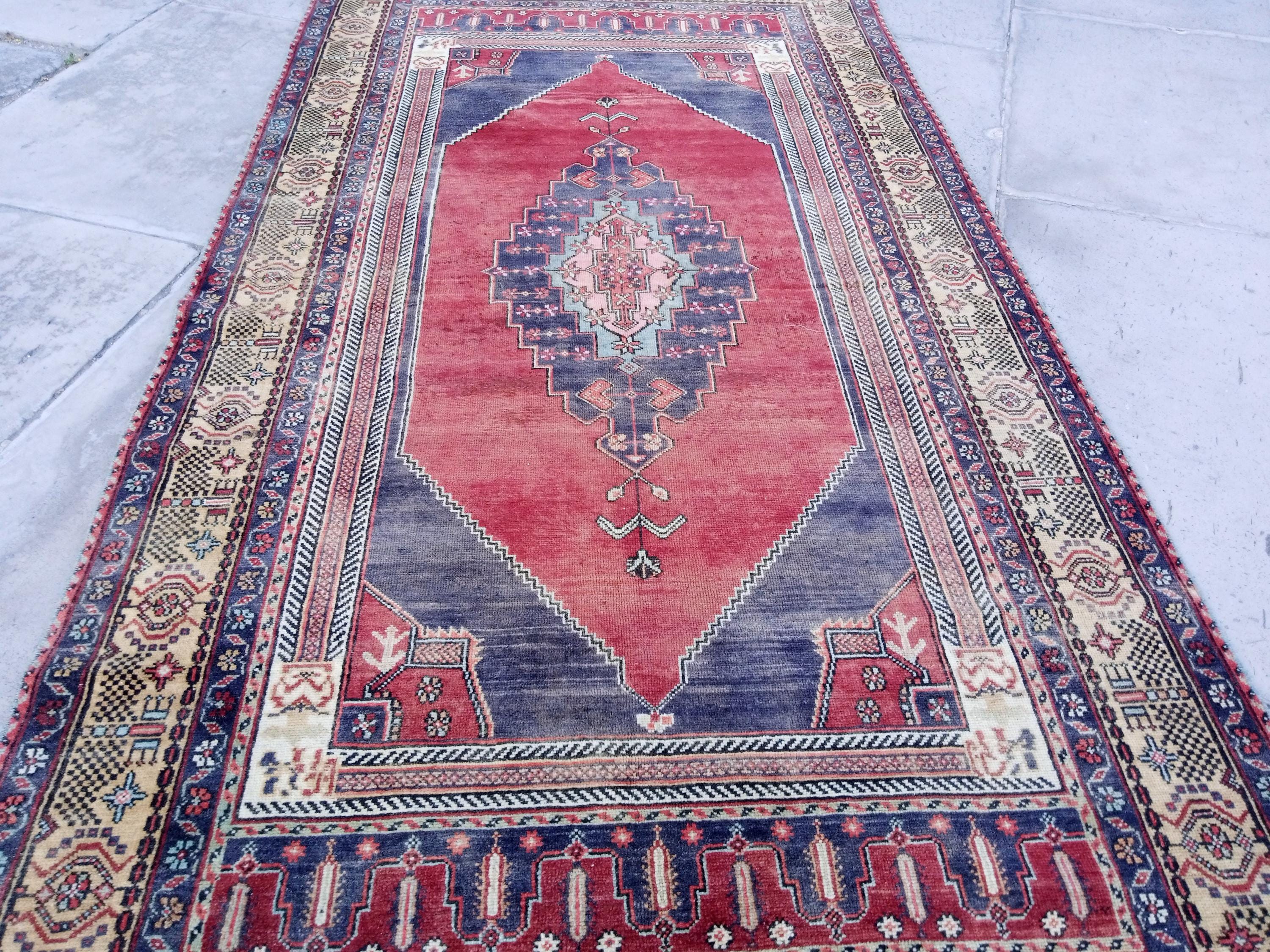 ヴィンテージブルートルコラグ：8.4x4.2フィートウールボヘミアン