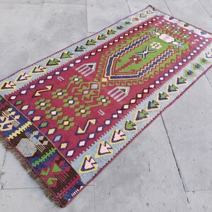 Vintage Turkish Kilim Rug: Handmade Wool Entryway Decor (4.4x2 ft)