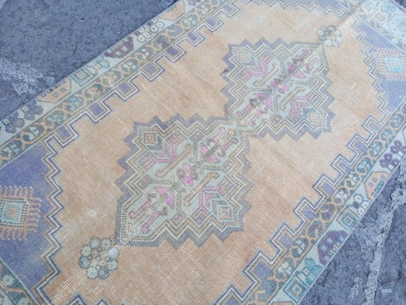 56×138 ViNTAGETURKiSH RUG Antique Turkish Wool Rug: 5.4x2.7 Ft, Pastel Tribal Anatolian