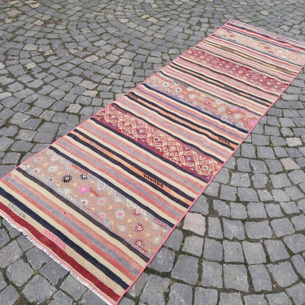 kilim runner, Vintage kilim Runner, Emboidery Kilim runner, Turkish kilim Runner, Stair rug, Kilim Rugs, 8.7x2.6 ft Kilim, Kilim hecho a mano