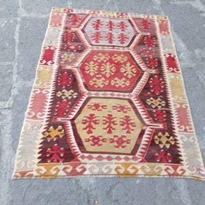 Vintage Turkish Kilim Rug: Handmade Wool Flat Woven Rug (4.8x3.3 ft)