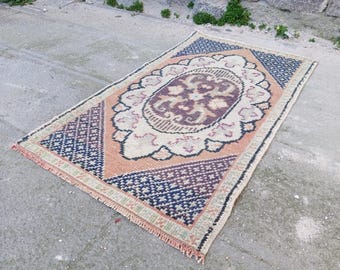 Vintage Turkish Kilim Rug, Small Wool Doormat (2.8x1.6 ft)