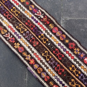 Vintage Kurdish Kilim Runner Rug: 4.5x1.5 ft, Anatolian Wool